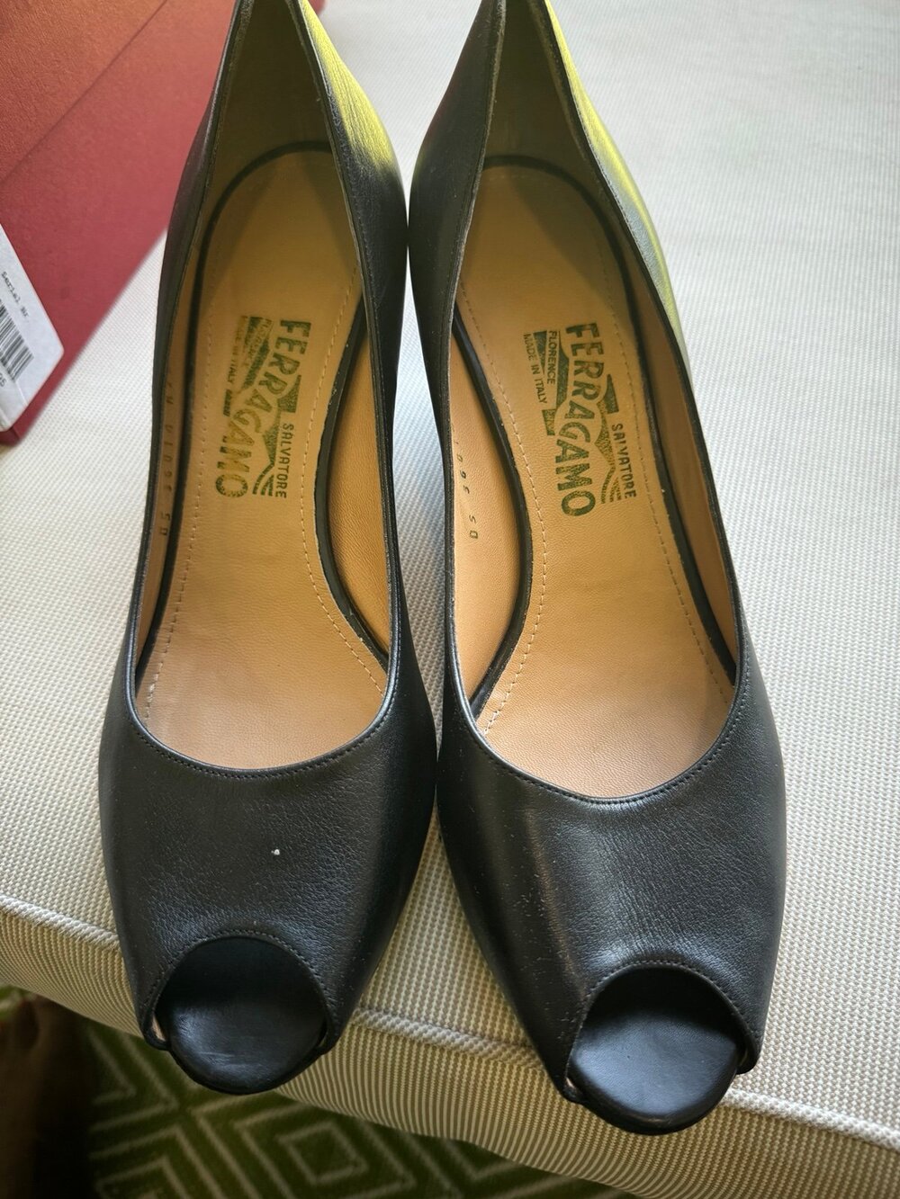 Salvatore ferragamo pearlette peep toe wedges